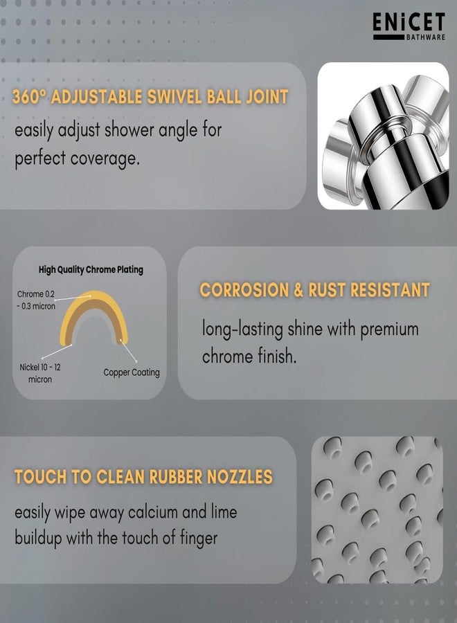 ENICET خلاط حائط نحاسي من إينيسيت مع دش علوي، أنبوب منحني بطول 190 مم، تشطيب كروم، طقم دش، خلاط حائط للحمام، صنبور خلاط مياه للحمام طقم كامل (FE121S MAX) - Image 4